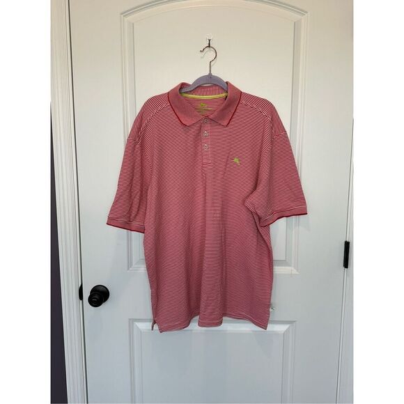 Tommy Bahama Red and White Striped Polo Shirt Size XXL - Picture 1 of 6